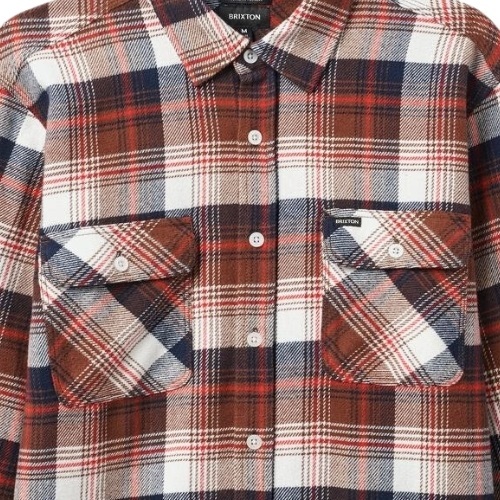 Brixton Bowery Flannel Washed Navy Sepia Off White Button Up Shirt