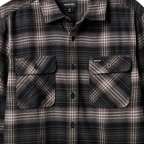 Brixton Bowery LW Ultra Flannel Charcoal Black Button Up Shirt