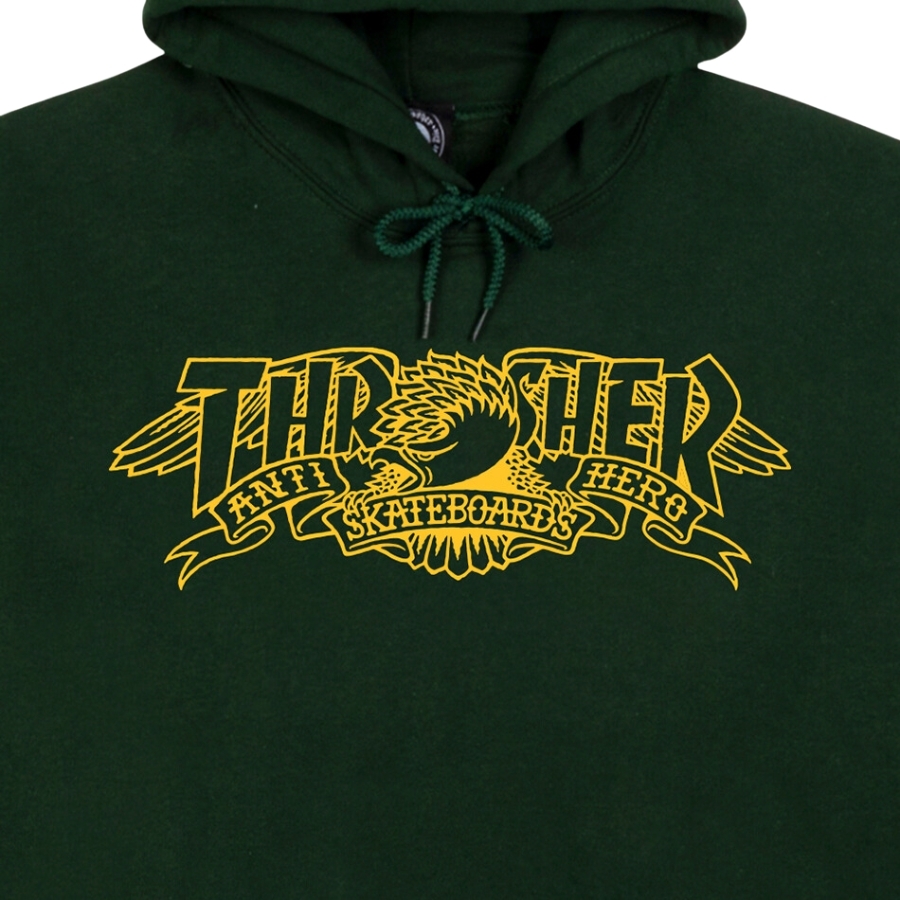 Thrasher X Antihero Mag Banner Forest Green Hoodie [Size: M]