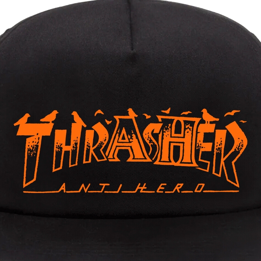 Thrasher X Antihero Pigeon Mag Black Snapback Hat