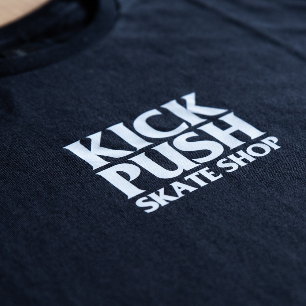 Kick Push Skate Shop Logo Black White Mens T-Shirt