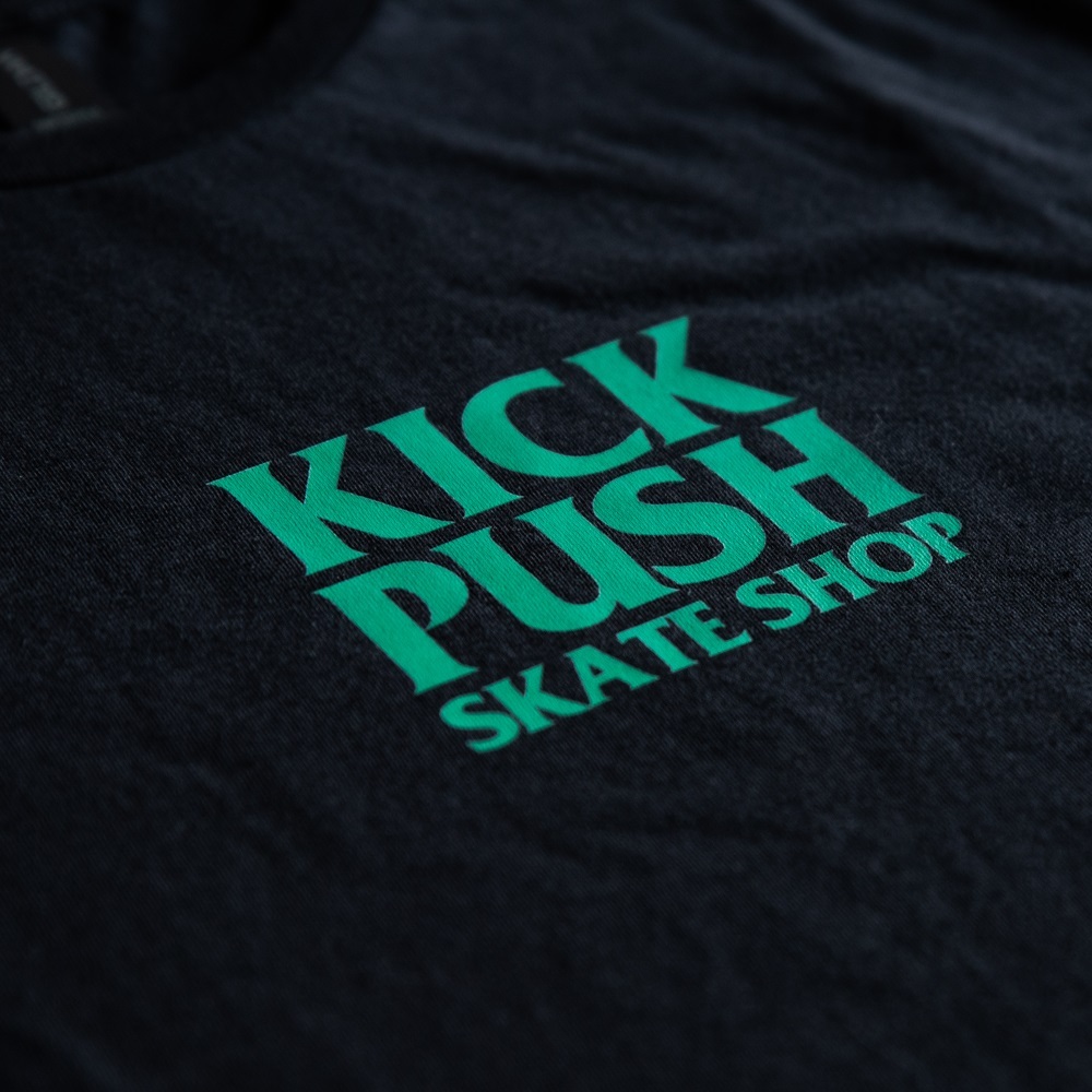 Kick Push Skate Shop Logo Black Green Mens T-Shirt