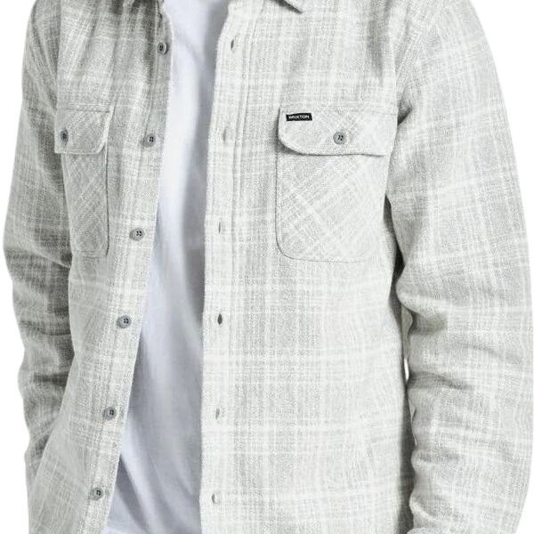 Brixton Bowery Heavy Weight Flannel Heather Grey Off White Button Up Shirt