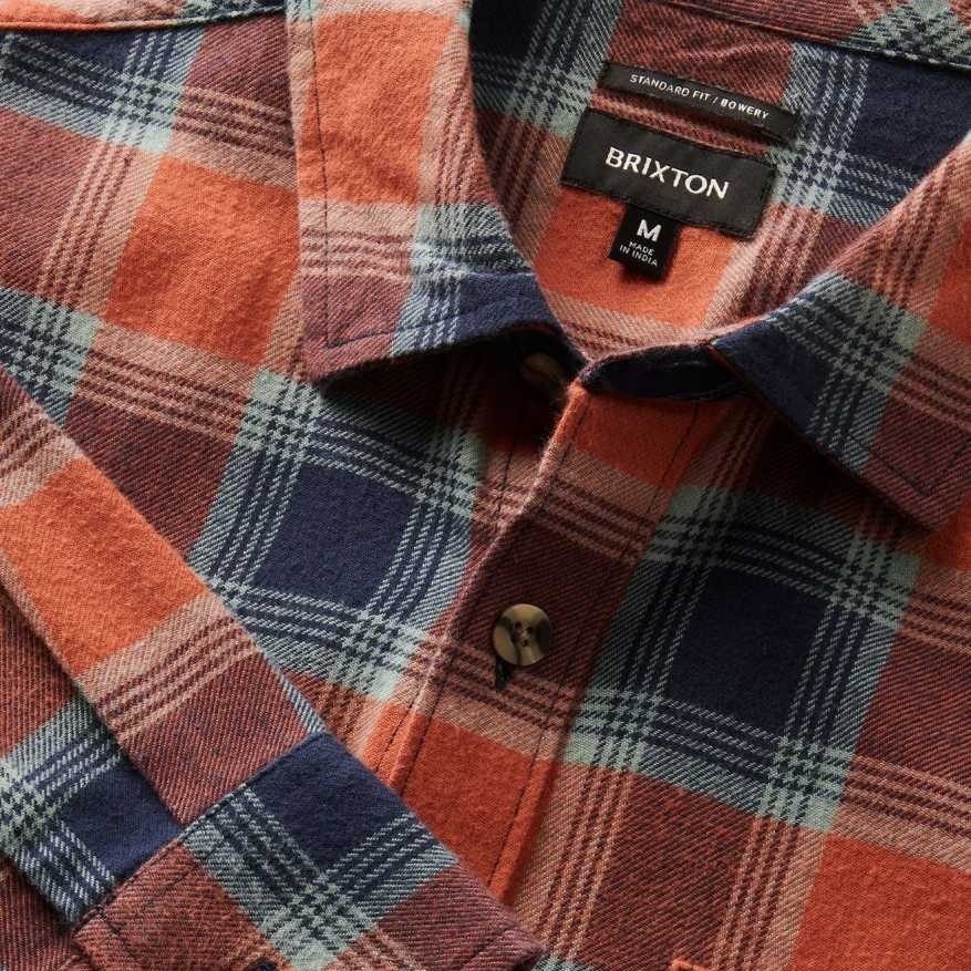 Brixton Bowery LW Ultra Flannel Terracotta Chinois Green Button Up Shirt