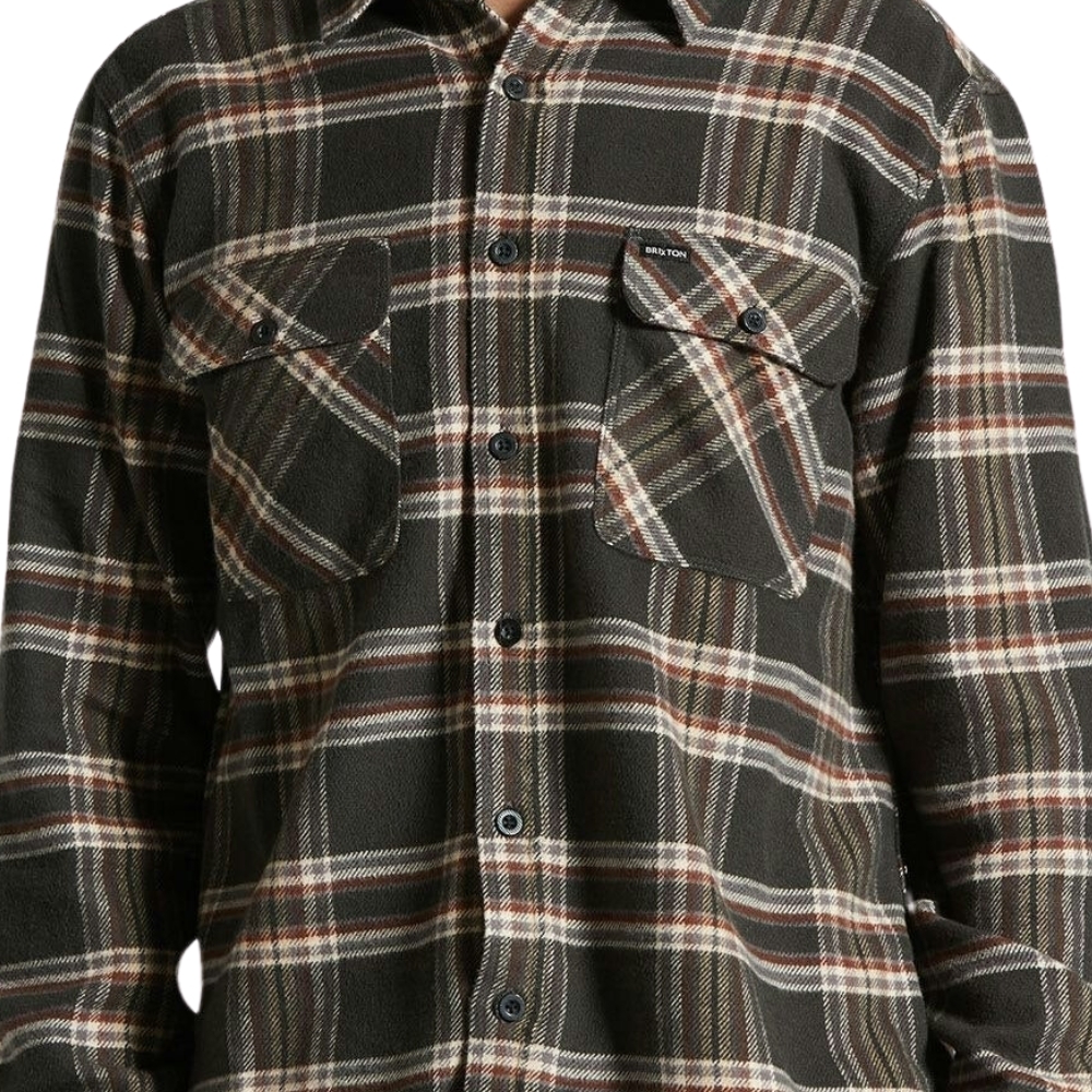 Brixton Bowery Flannel Black Charcoal Off White Button Up Shirt