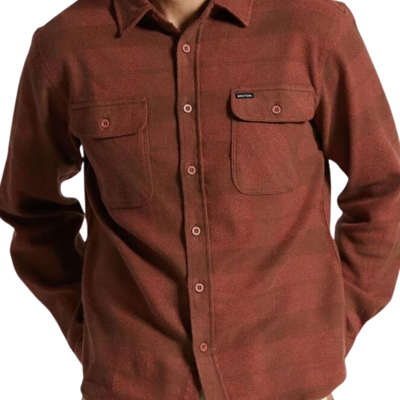 Brixton Bowery Stretch WR Flannel Sepia Terracotta Button Up Shirt [Size: XL]