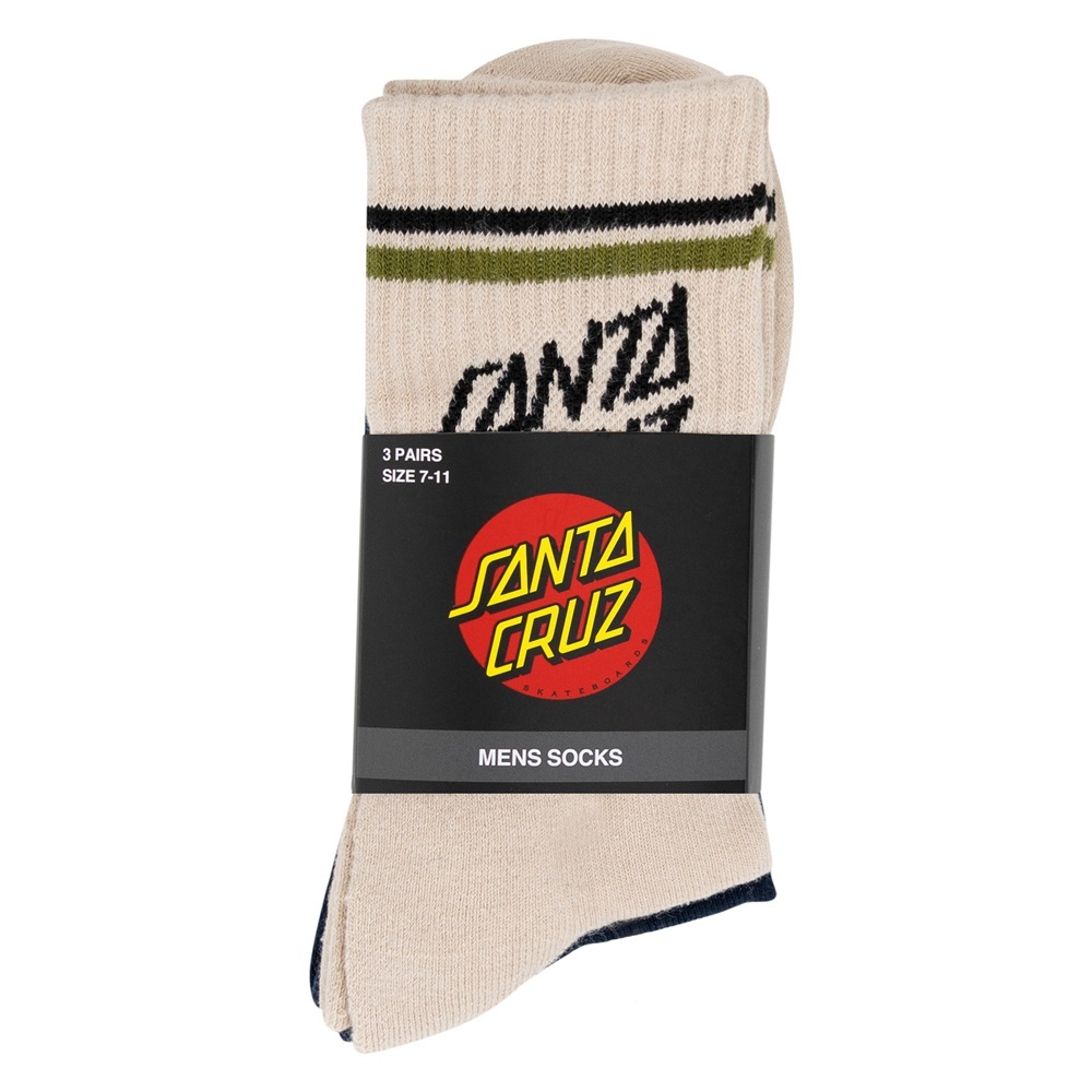 Santa Cruz Link Stripe Natural Navy White 3 Pairs Socks