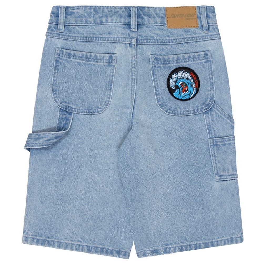 Santa Cruz Screaming Wave Patch Denim Carpenter Light Indigo Youth Shorts