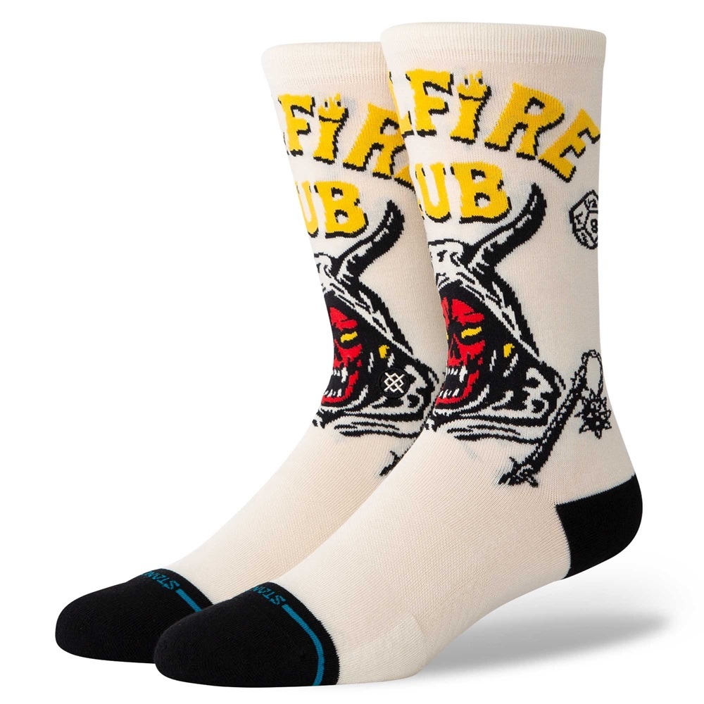 Stance X Stranger Things Hellfire Vintage White Large Mens Socks