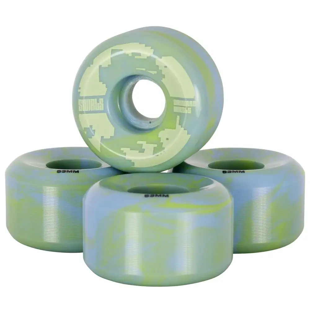 Wayward Fluro Green Baby Blue Swirl Formula 83B 53mm Skateboard Wheels