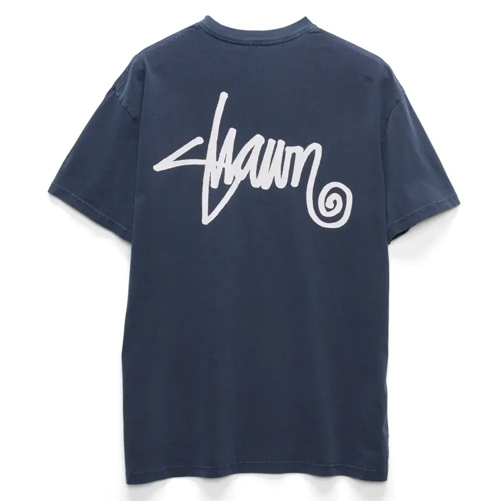 S-Double Shawn Script Washed Navy T-Shirt [Size: L]