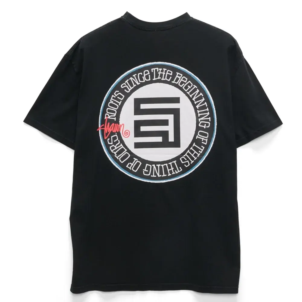 S-Double Roots Dot Washed Black T-Shirt [Size: S]