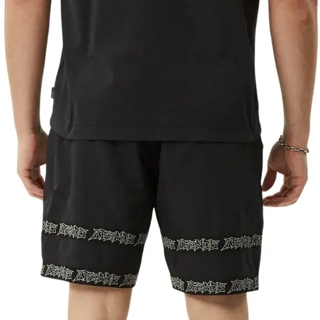 Afends Peace Out Tape Elastic Waist Black Shorts