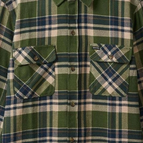 Brixton Bowery Flannel Cypress Green Washed Navy White Button Up Shirt