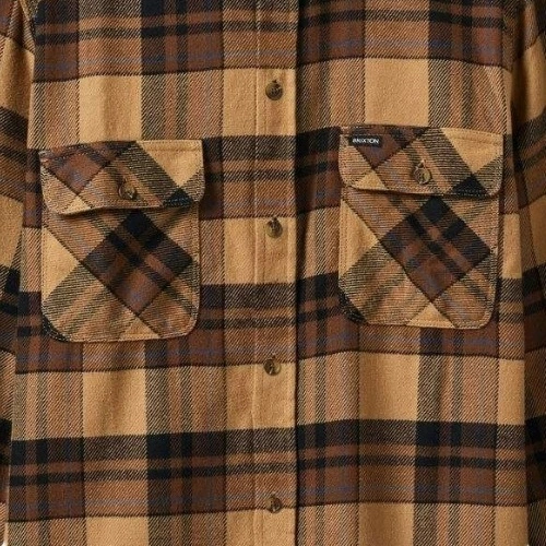 Brixton Bowery Flannel Tiger's Eye Pinecone Brown Washed Black Button Up Shirt