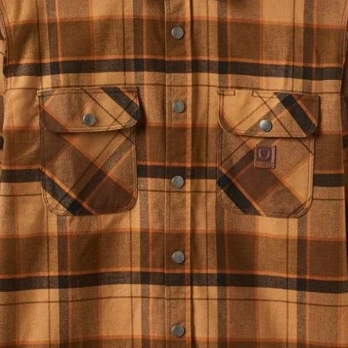 Brixton Builders Bowery Flannel Burro Brown Pinecone Brown Black Button Up Shirt