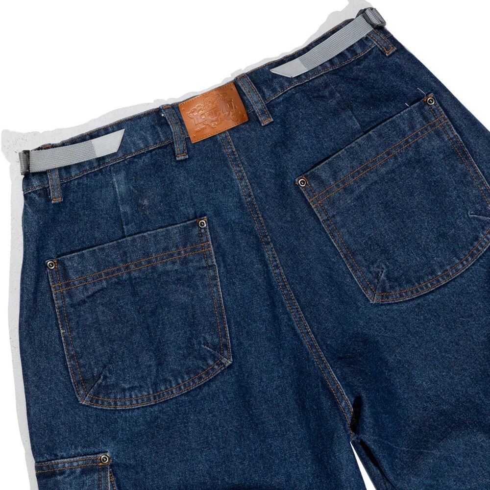 Ichpig Denim Washed Indigo Cargo Shorts