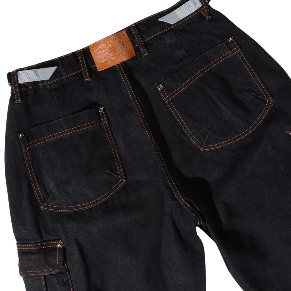 Ichpig Denim Black Overdye Cargo Shorts