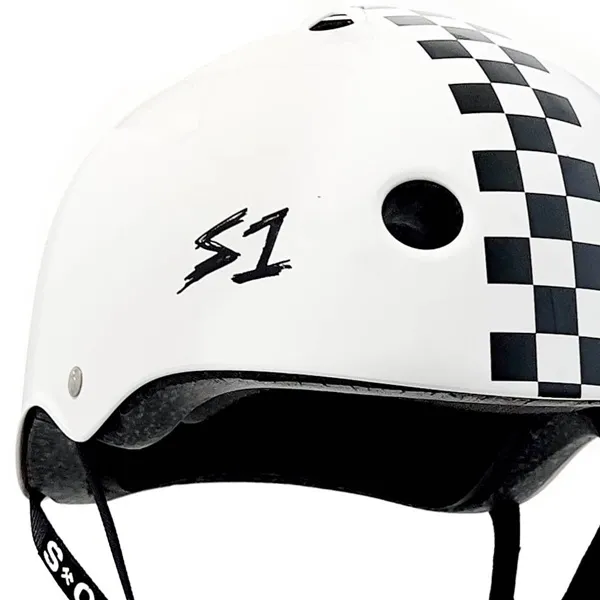 S1 S-One Mega Lifer Certified White Gloss Black Checkers Helmet