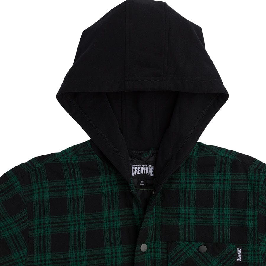 Creature Bonehead Flame Green Black Hooded Flannel Jacket [Size: L]