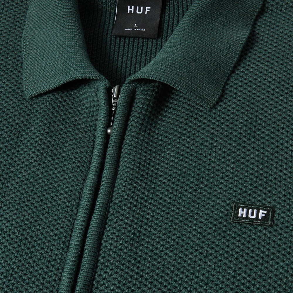 Huf Anton Zip Overdyed Sweater Hunter Green Crew Jumper [Size: L]