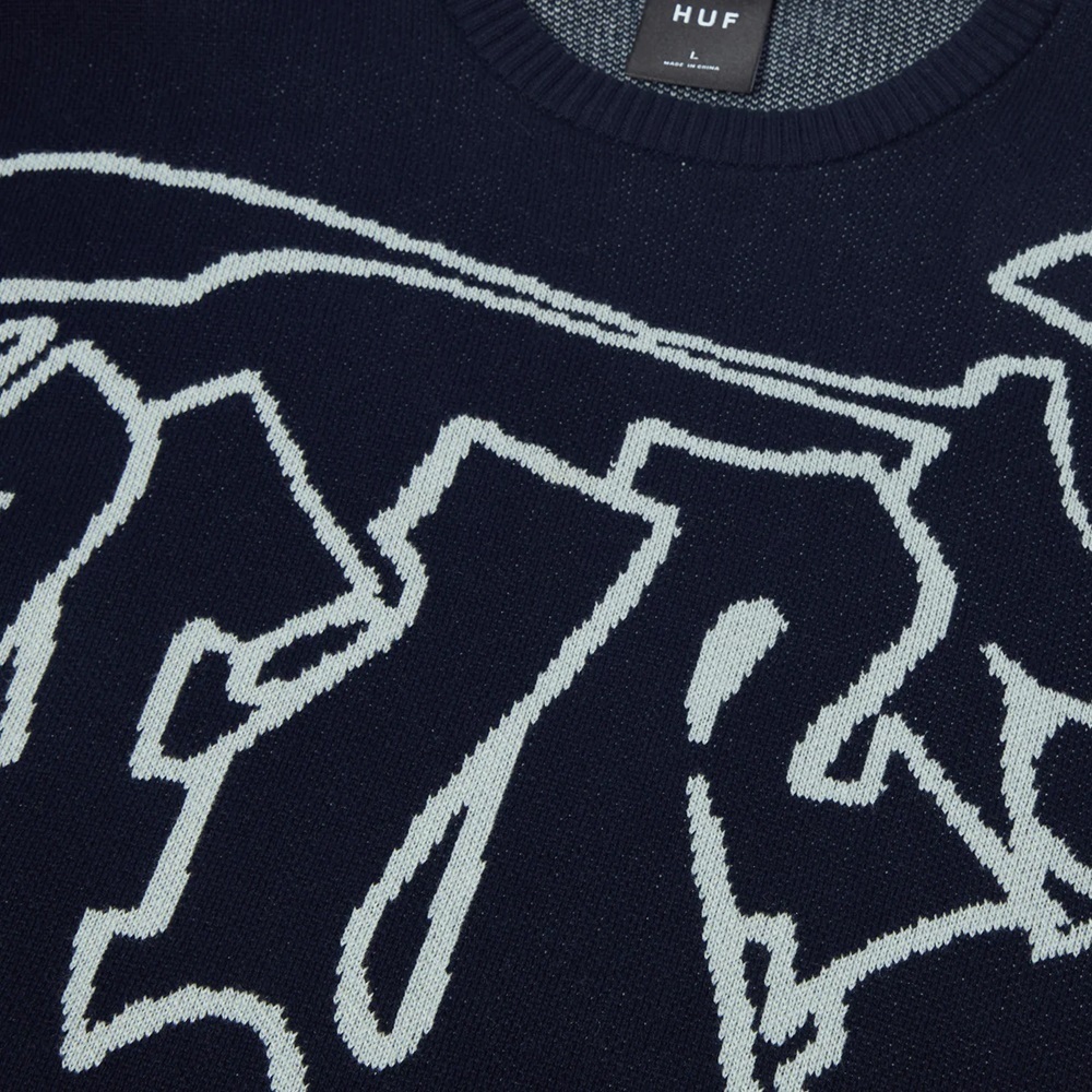 Huf Outlines Sweater Navy Crew Jumper [Size: L]