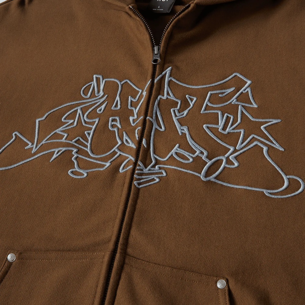 HUF Outlines Heavy Weight Fleece Brown Zip Hoodie [Size: L]