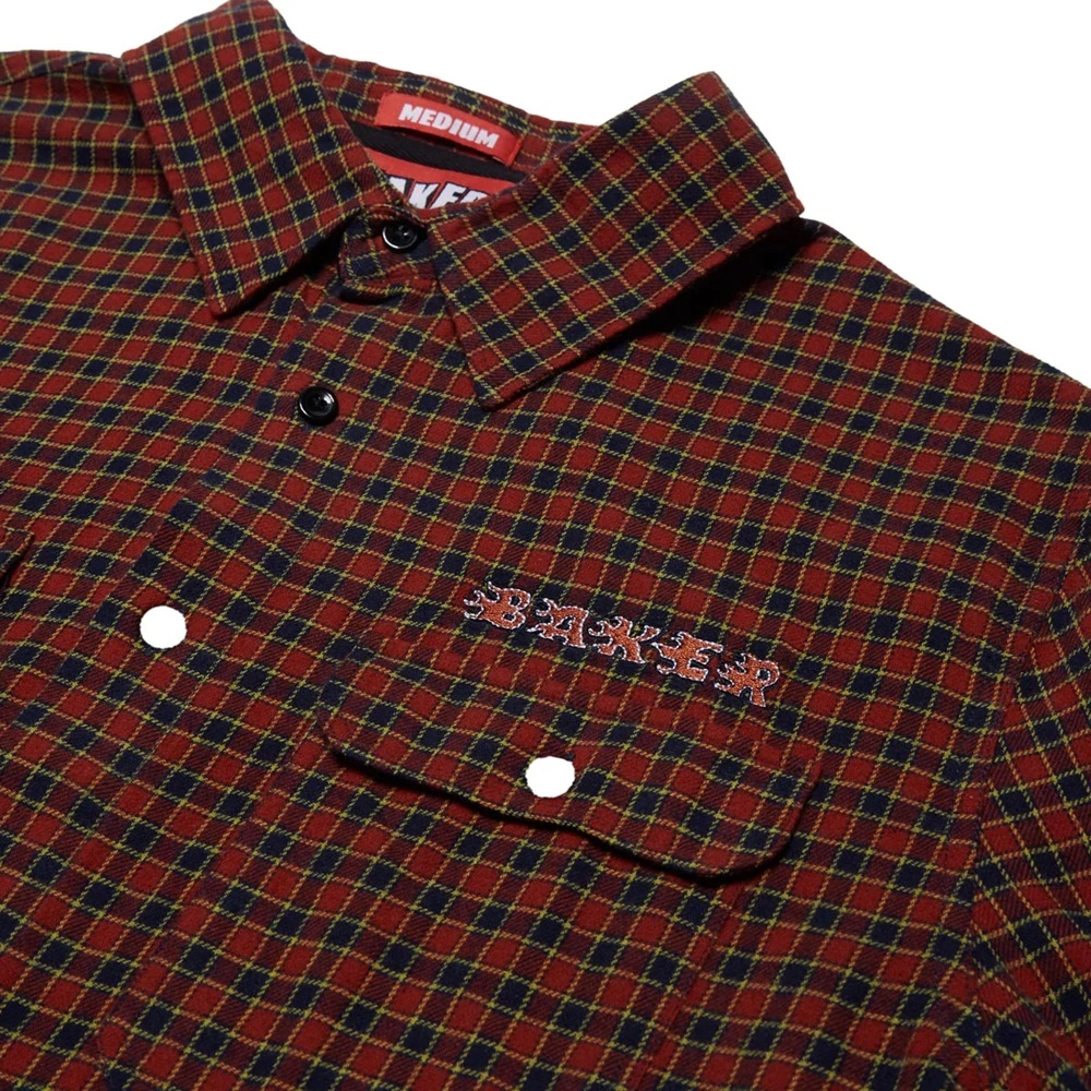 Baker Flames Plaid Flannel Button Up Shirt [Size: M]