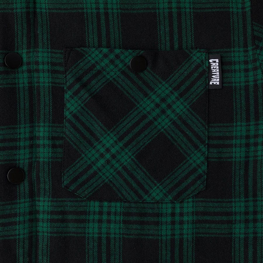 Creature Bonehead Flame Green Black Hooded Flannel Jacket [Size: L]