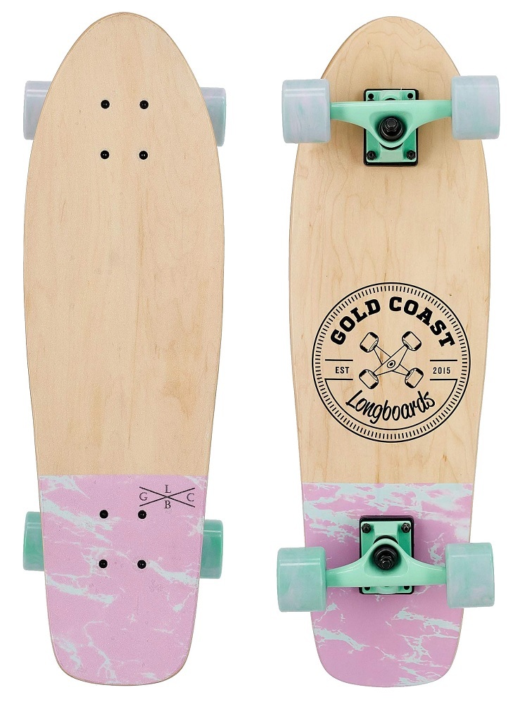 Gold Coast Longboards Complete Cruiser Skateboard Retro Dip Marble Lilac Sage