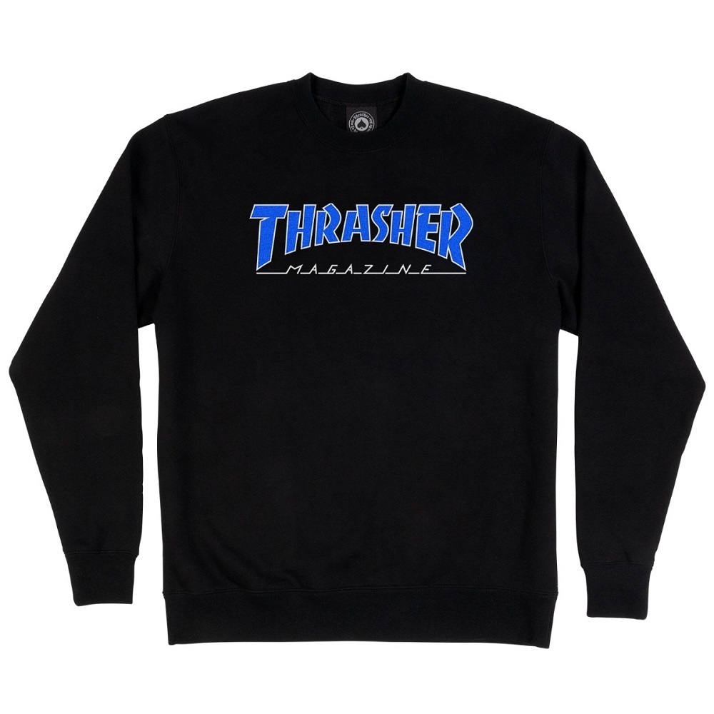 Thrasher Outlined Black Blue Crew Jumper [Size: S]