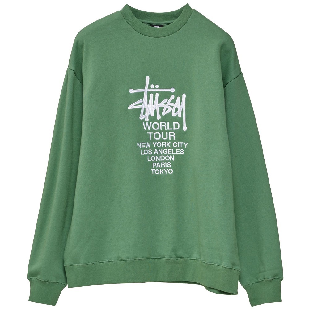 Stussy Solid World Tour Green Crew Jumper [Size: S]