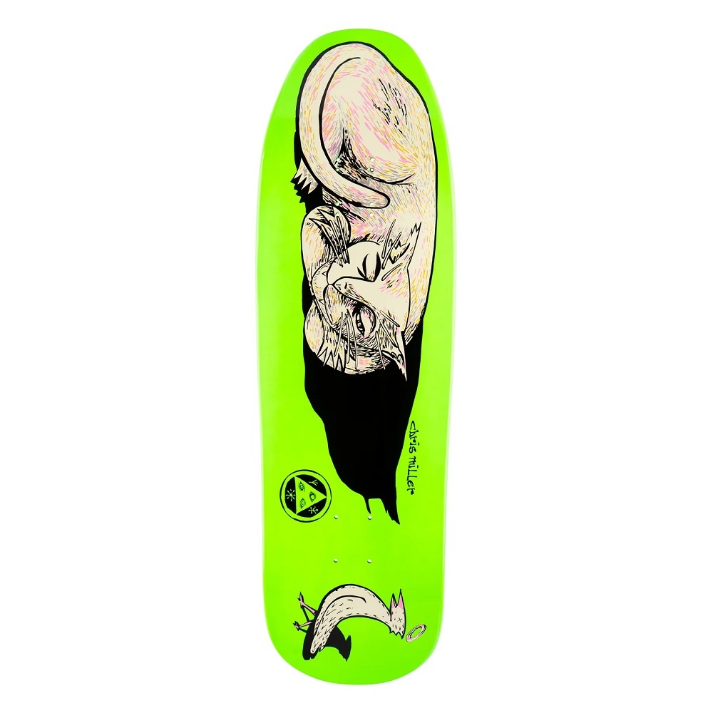 Welcome Sleeping Cat On Gaia Neon Green Dip 9.6 Skateboard Deck