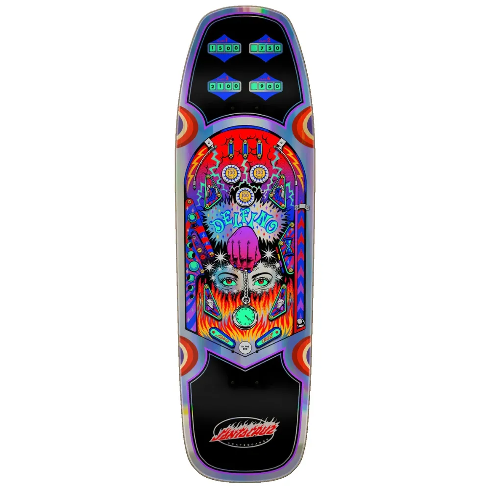 Santa Cruz Delfino Pinball Shaped 9.14 Skateboard Deck