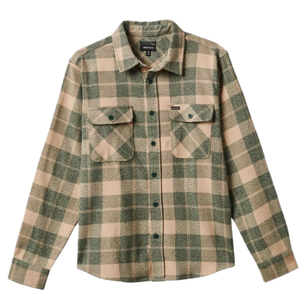 Brixton Bowery Stretch WR Flannel Trekking Green Oat Milk Button Up Shirt [Size: XL]