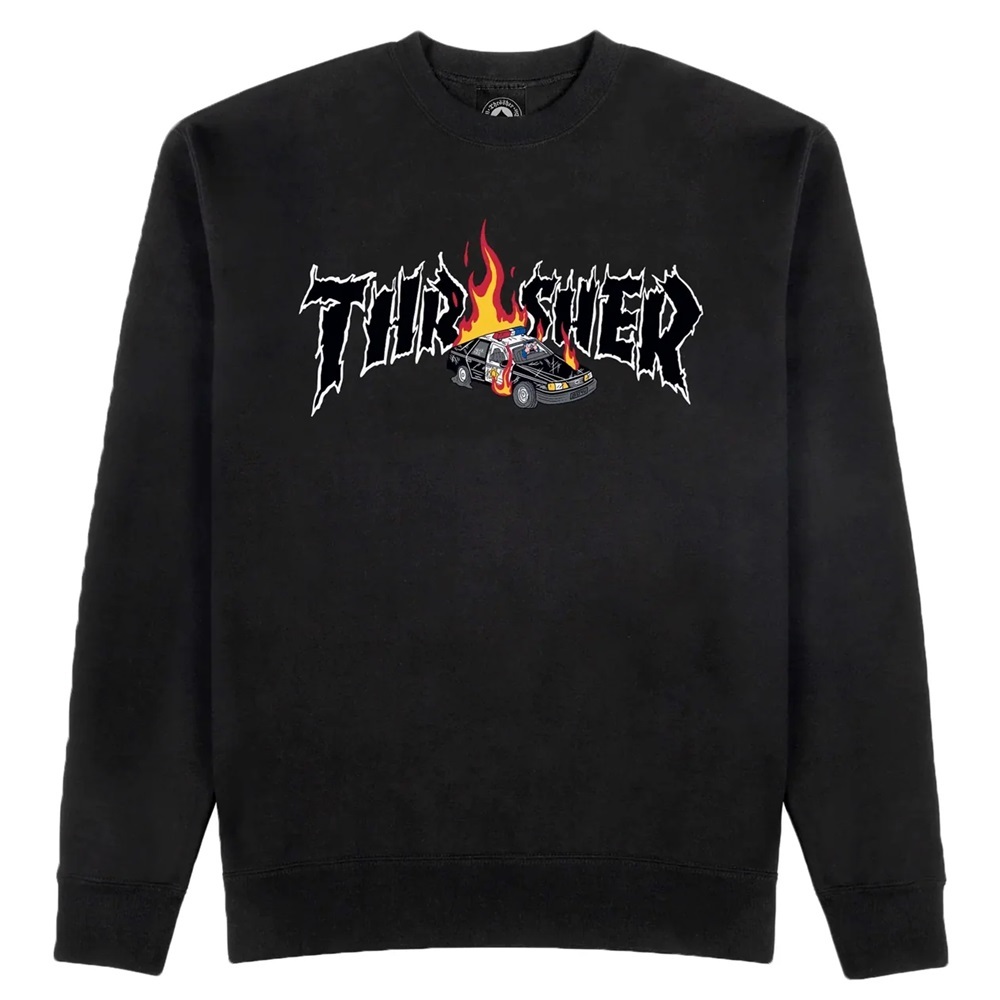 Thrasher Cop Car Neckface Black Crew Jumper [Size: S]