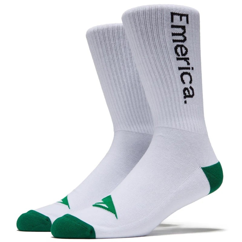 Emerica Pure White Green Crew Mens Socks