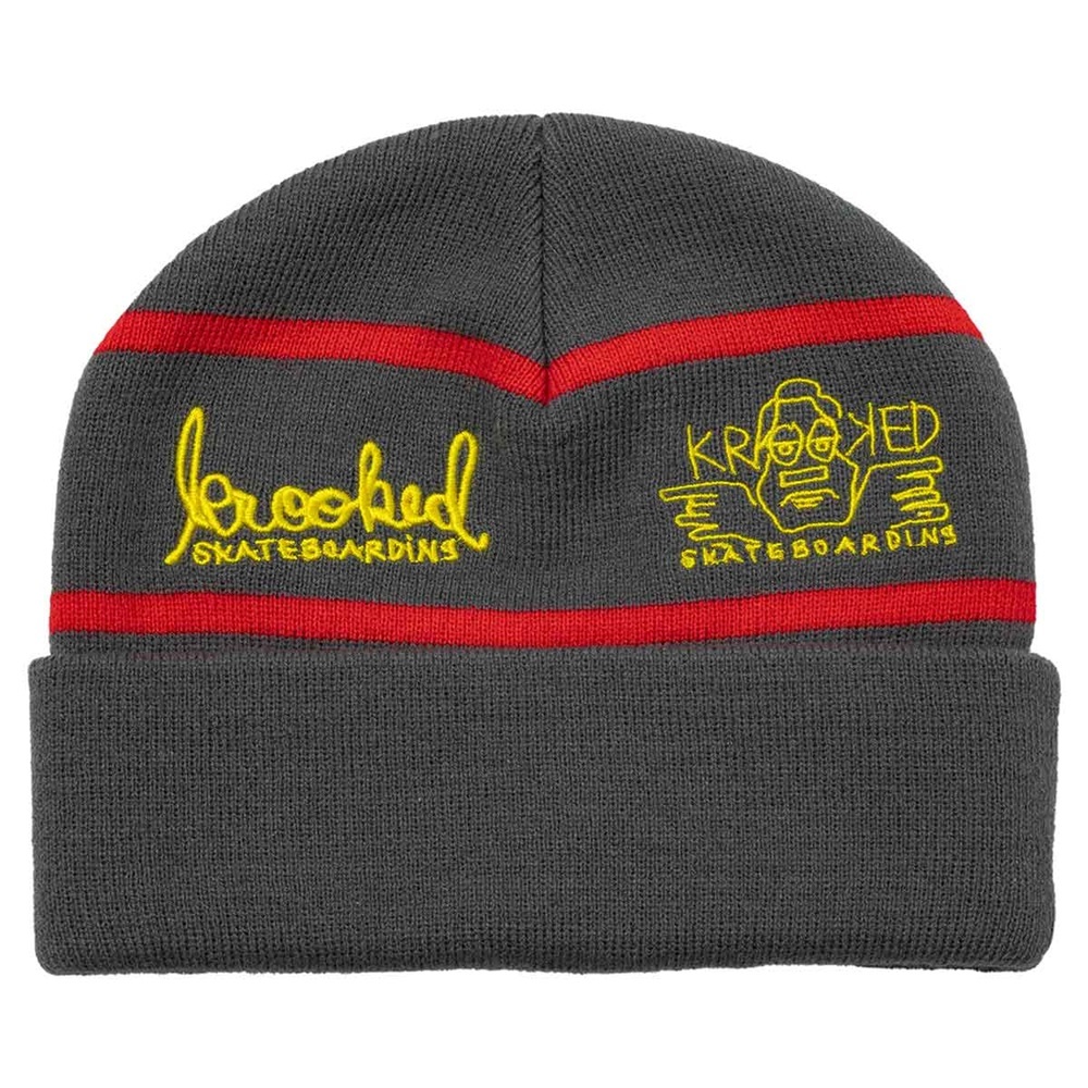 Krooked Naskar Charcoal Red Yellow Beanie