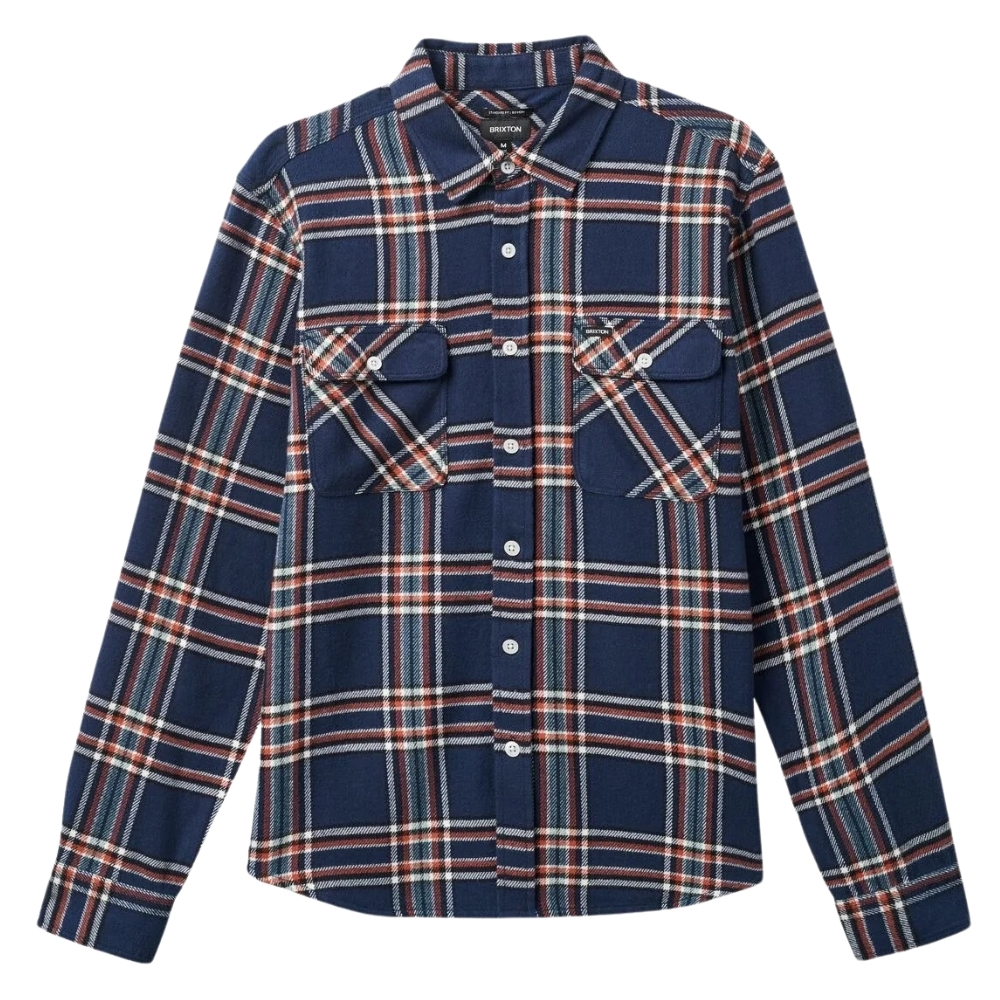 Brixton Bowery Flannel Washed Navy Off White Terracotta Button Up Shirt [Size: M]