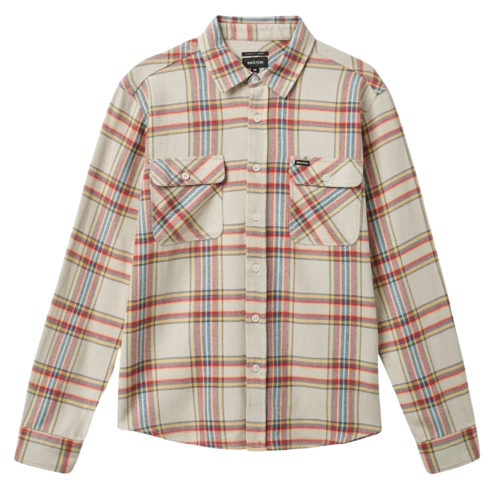 Brixton Bowery Flannel White Smoke Yellow Casa Red Button Up Shirt [Size: M]