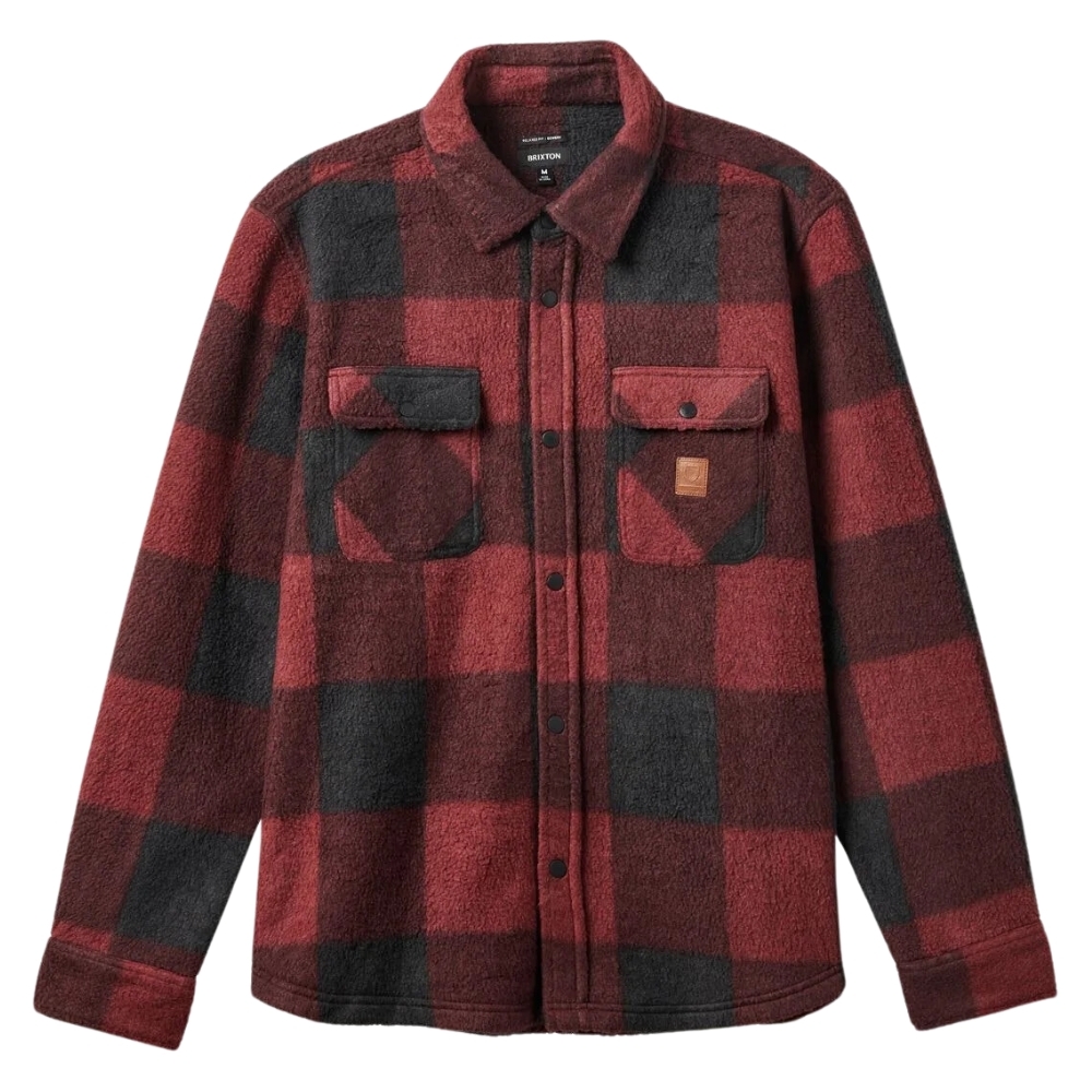 Brixton Bowery Arctic Stretch Fleece Dark Burgundy Black Button Up Shirt [Size: L]