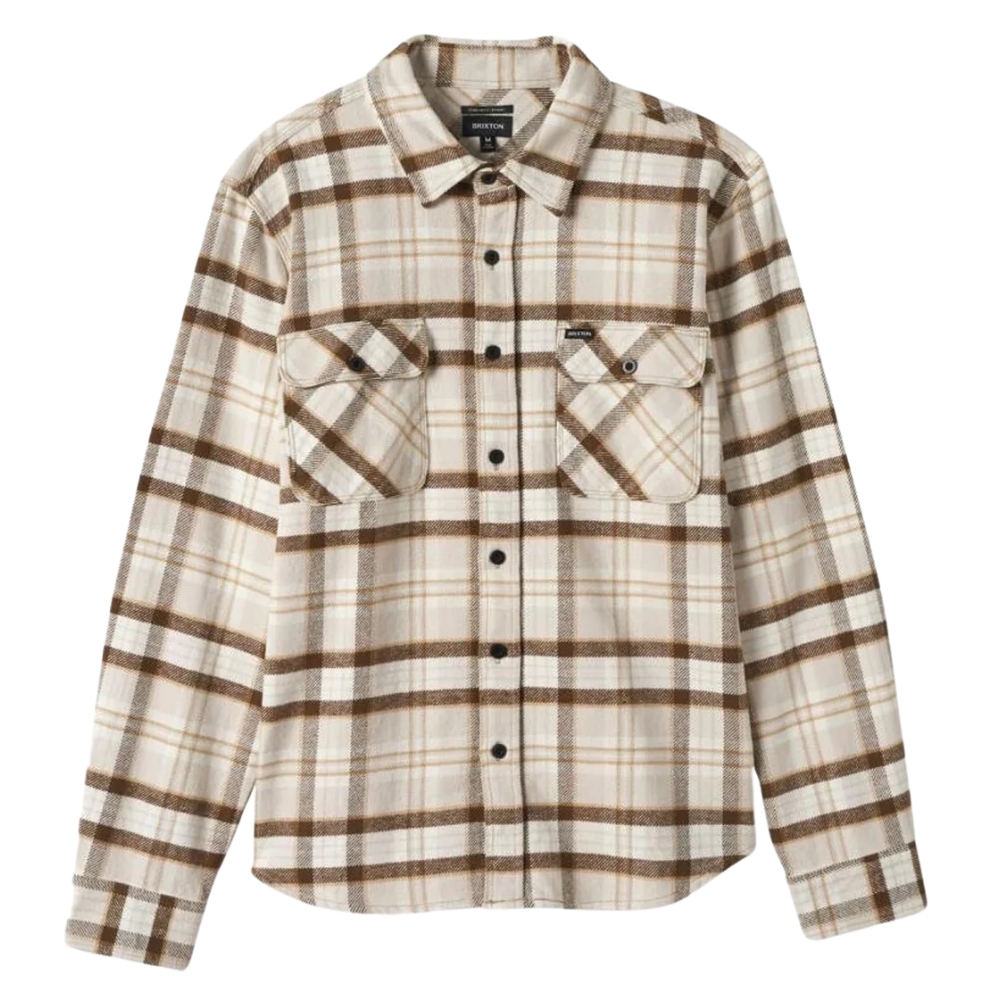 Brixton Bowery Heavy Weight Flannel Beige Off White Desert Palm Button Up Shirt [Size: L]