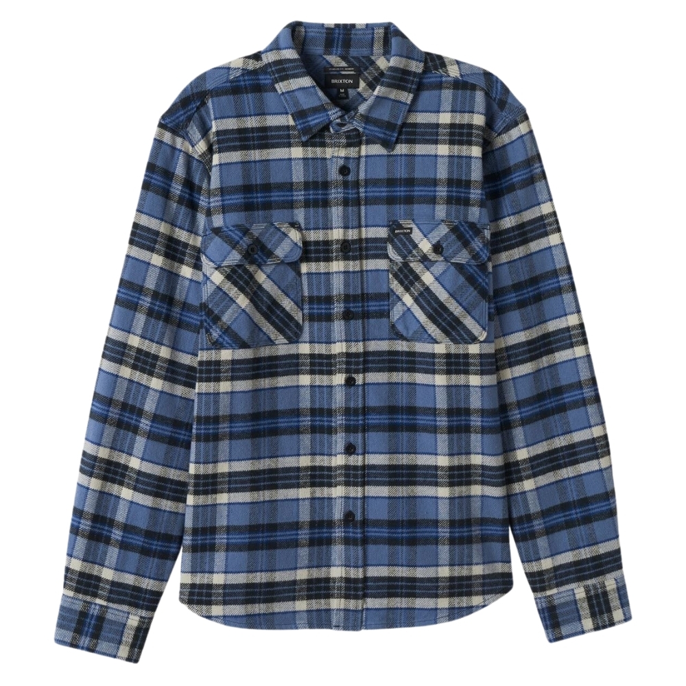 Brixton Bowery Heavy Weight Flannel Flint Blue Black Mineral Grey Button Up Shirt [Size: S]