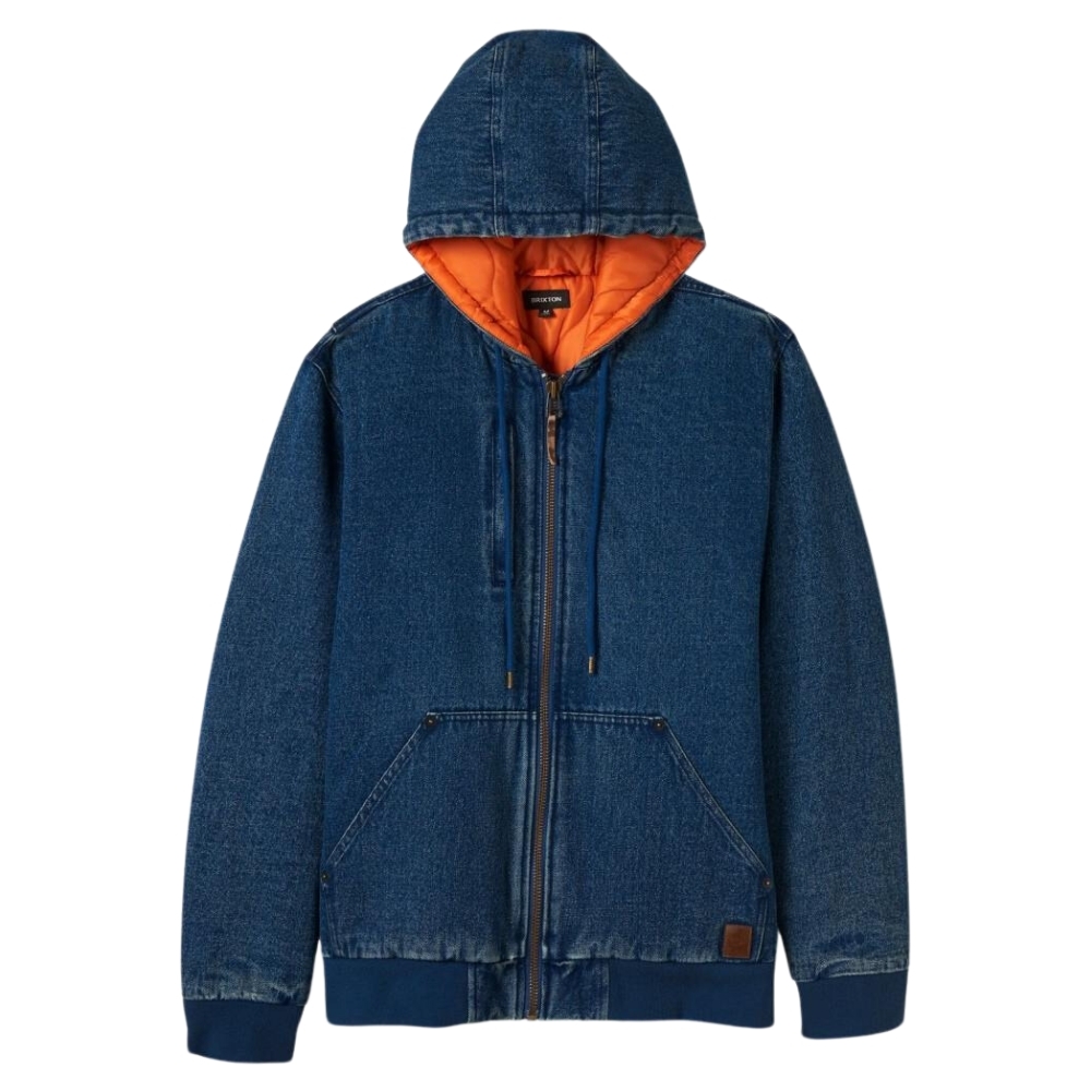 Brixton Builders Medium Wash Indigo Hooded Zip Jacket [Size: L]