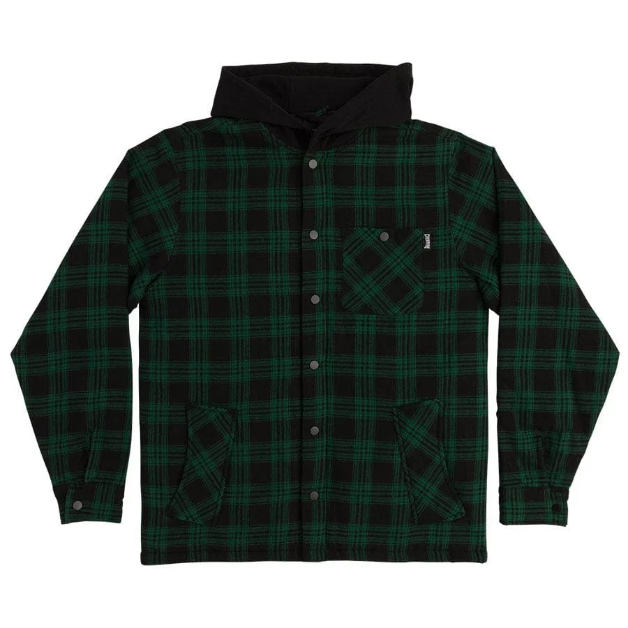 Creature Bonehead Flame Green Black Hooded Flannel Jacket [Size: L]