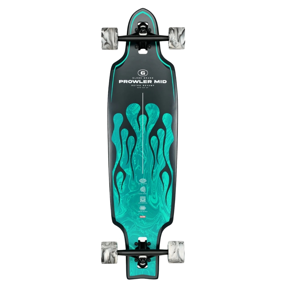 Globe Prowler Mid Green Flames 34 Longboard Skateboard