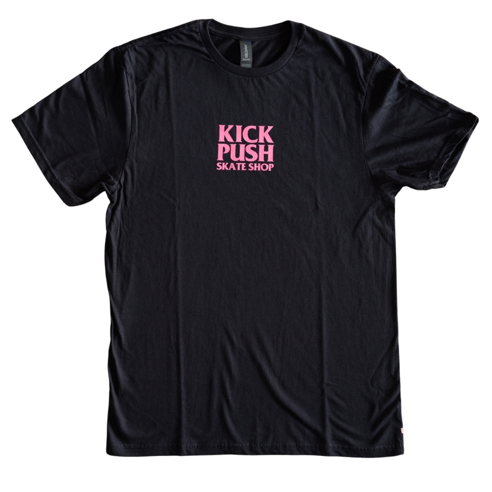 Kick Push Skate Shop Logo Black Pink Mens T-Shirt [Size: XS]