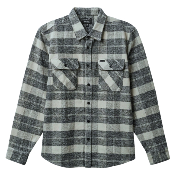 Brixton Bowery Heavy Weight Flannel Black Charcoal Button Up Shirt [Size: M]