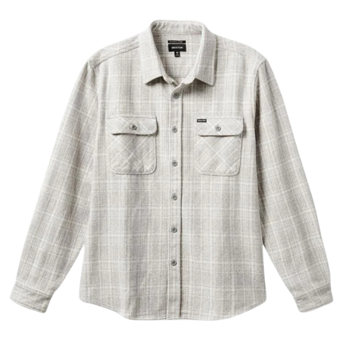 Brixton Bowery Heavy Weight Flannel Heather Grey Off White Button Up Shirt [Size: XL]