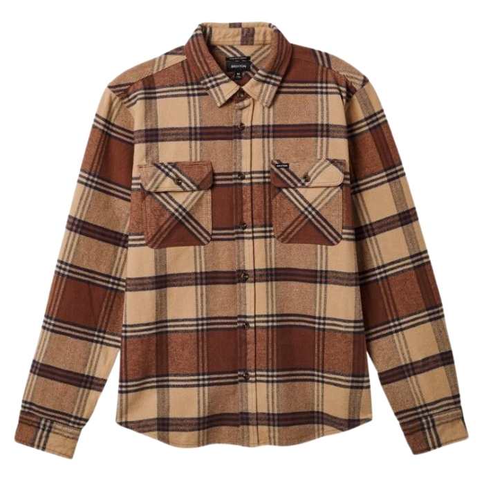 Brixton Bowery Heavy Weight Flannel Sand Bison Button Up Shirt [Size: M]